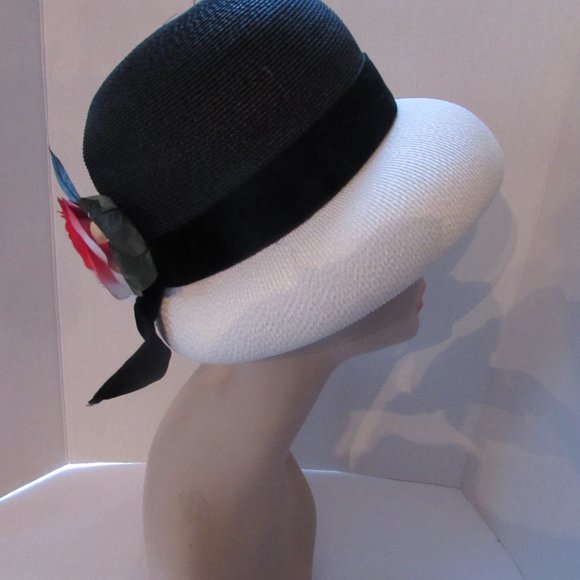SALE Vintage Hat Lampshade Style Black White Red Rose main image 8